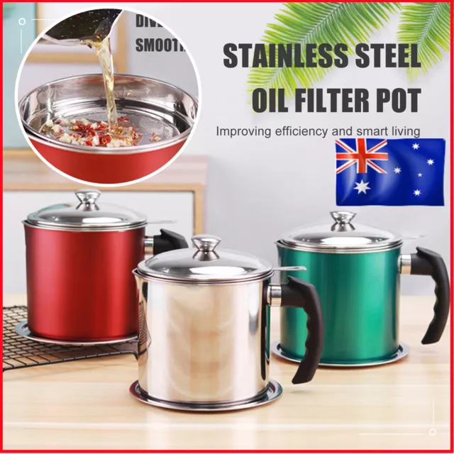 Kitchen Stainless Steel Oil Filter Pot Durable Stainless Steel Large Capacity