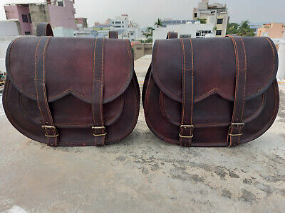 2 Motorcycle Saddlebags 2 Side Pouch Dark Brown Leather Panniers Saddle 2 bags