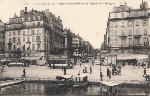 Cpa Dos Vert Bouche Du Rhone 13 Marseille Rue Cannebiere Et Quai Des Belges