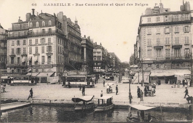 Cpa Dos Vert Bouche Du Rhone 13 Marseille Rue Cannebiere Et Quai Des Belges