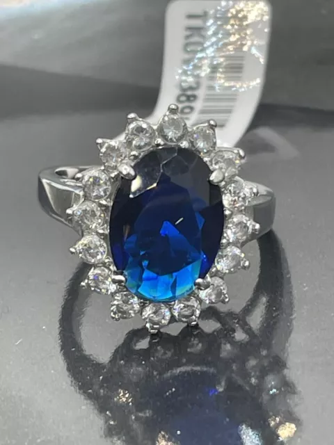 Silberner Saphirring blau Prinzessin Diana ovales Kleid Middleton cz