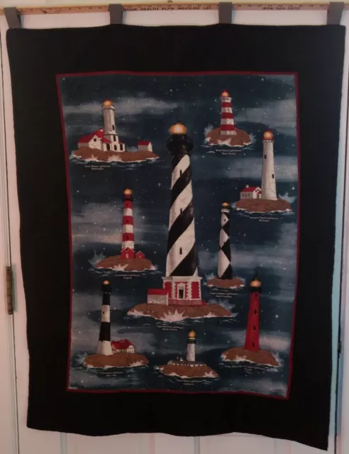 Fabric Wall Hanging ~ LIGHTHOUSES ~ 43" x 34" ~ Hand Quilted ~ Hanging Loops