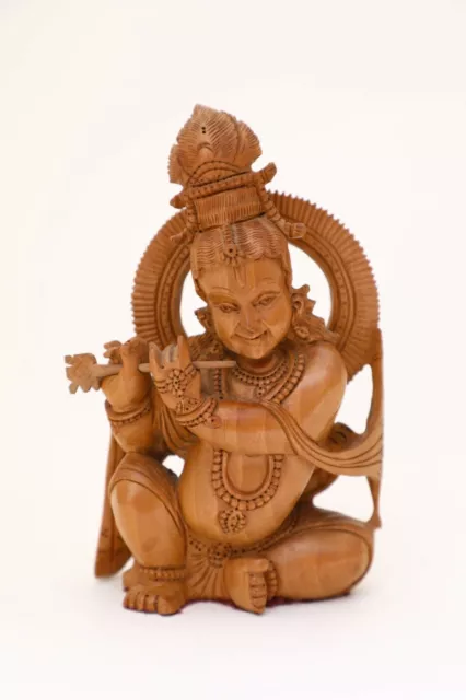 15.2cm Lord Krishna Estatua Tallado a Mano Madera Estatuilla De Decoración Hogar