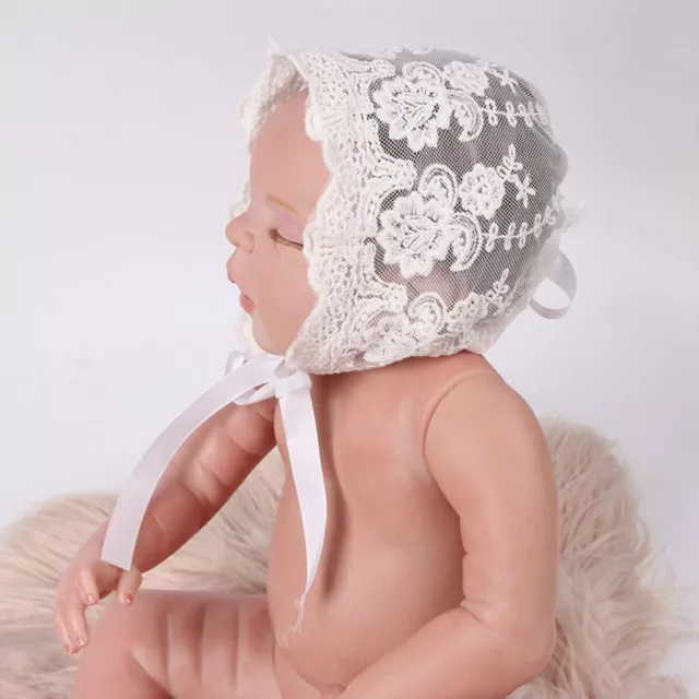 Lace & Tucks Newborn Baby Girl Bonnet Hat Christening Baptism PHOTO PROP - White