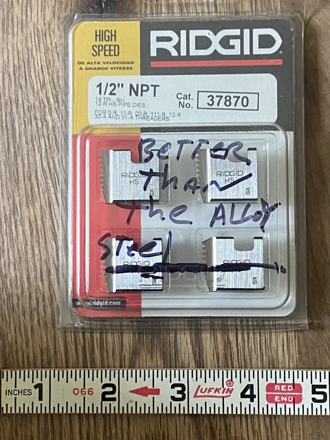 New Ridgid 1/2" Npt Hs Pipe Die 14 Tpi Rh 37870 11R 12R 0R 00R 111R 30A 31A