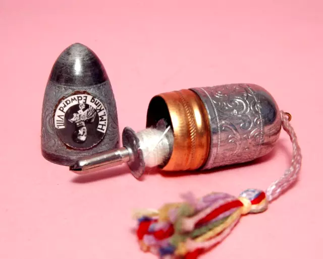 Silver Colour Metal Thimble Case with Photo Edward V111 +Thimble & Cottons B/108 3