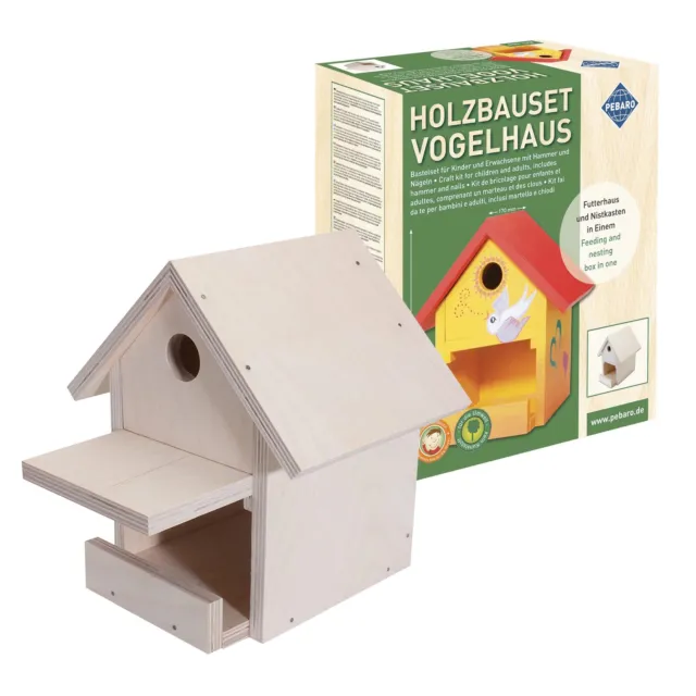 Pebaro Holzbauset Vogelhaus, Futterhaus und Nistkasten zum Aufbauen und Anmalen