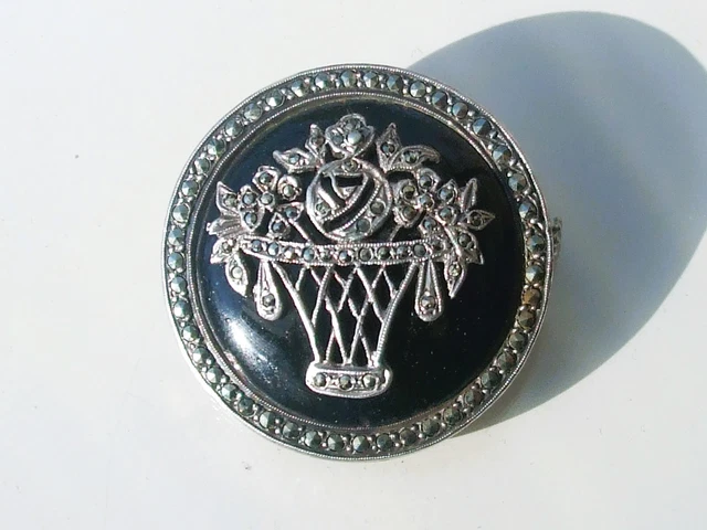 BROCHE ANCIENNE EN ARGENT MASSIF, GRENAT ET MARCASSITES - SIGNÉE DANECRAFT, OCCASION