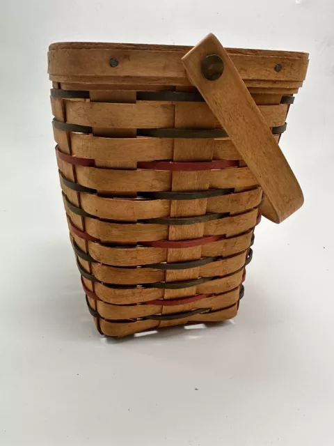 Longaberger 1995 Tall Peg Basket w Blue Green Red accent weave & Swinging Handle