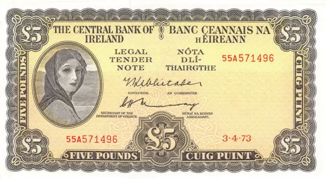 Ireland  5  Pounds  3.4.1973  P 65c  Series  55A  Uncirculated Banknote NY3