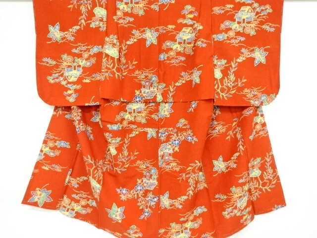 42724# Japanese Kimono / Antique Kimono For Girls / Katazome / Pine & Bamboo