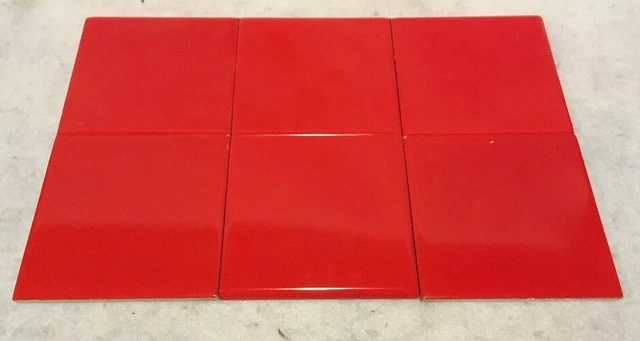 Lot 6 Vintage NOS Ceramic Tile By DK Made In Japan 4 1/4” Red