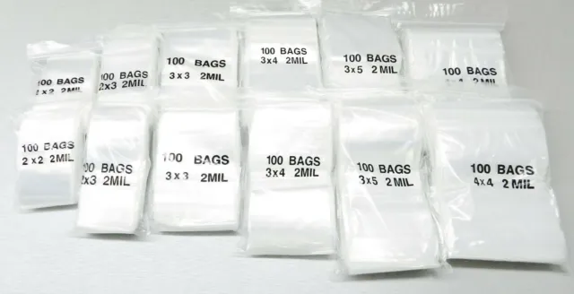 1,200pc Reclosable 2MIL Clear Bags 6 Sizes Assortment Set 200 of Each Baggies