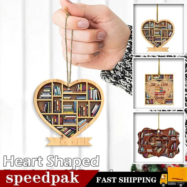 Colgante de estantería en forma de corazón para amantes de los libros adorno árbol de Navidad regalos S4L8 V5
