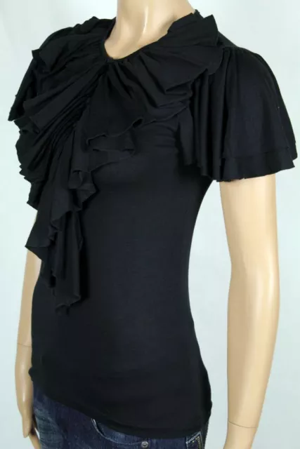 Ralph Lauren FEMININE BLACK RUFFLE PIMA COTTON KNIT TOP NWT