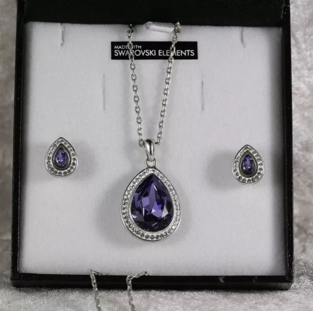 Warren James Swarovski Crystals Purple Matching Necklace and