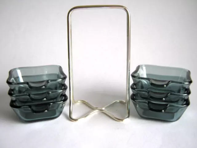 WMF Wagenfeld Aschenbecher Glas Stapelascher Turmalin. Metallgestell 50er-60er 3