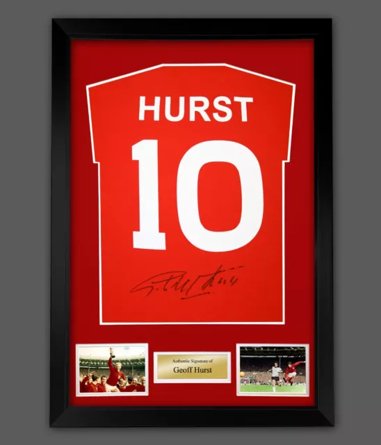 Geoff Hurst Signed Red Player T-Shirt In A Framed Presentation. England Legend