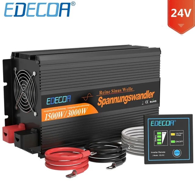 Onduleur 3000W/6000W Crête 24V Vers 230V - Sinusoïdale Modifiée - USB, Type-C, Télécommande - Solaire Camping-car