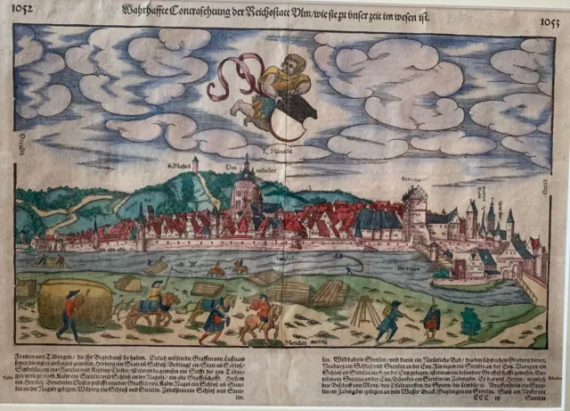 Ulm um 1580 Original Holzschnitt "Wahrhaffte Contrafehtung der Reichsststatt Ulm