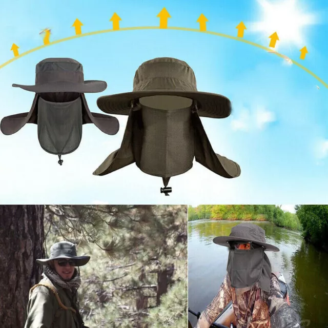 Outdoor Hiking Garden Fishing Snap Brim Hat Ear Neck Cover Sun Flap Cap Visor