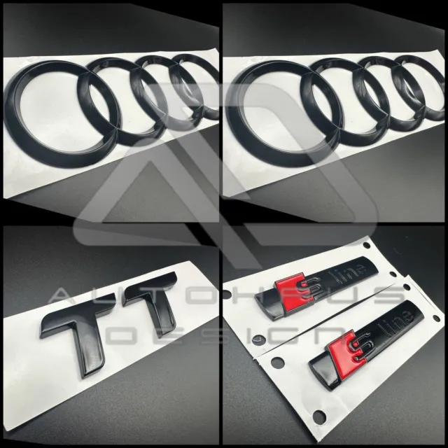 Gloss Black Badge Set Front And Rear Rings Inc Grill Fits Audi TT S Line Mk3 8S