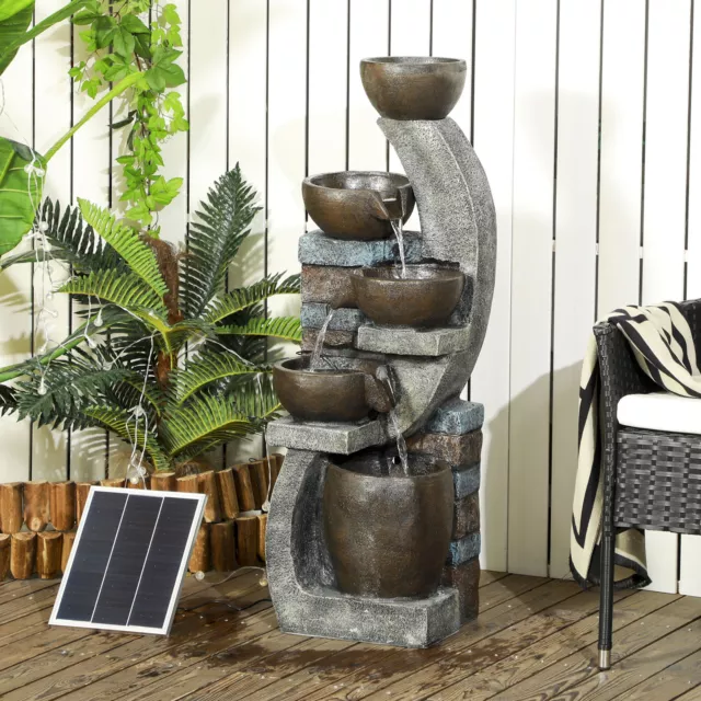 Outsunny Gartenbrunnen, Solar Springbrunnen, Zierbrunnen mit LED-Beleuchtung