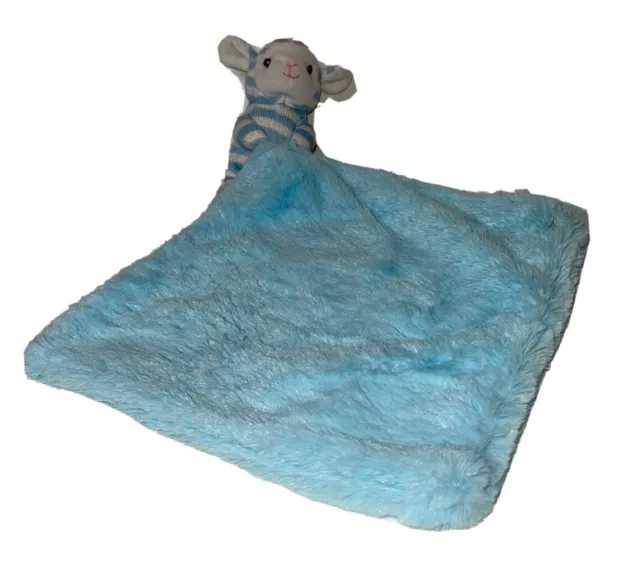 Kellytoy Lamb Lovey Baby Security Blanket Blue White Striped Rattle 14" Plush