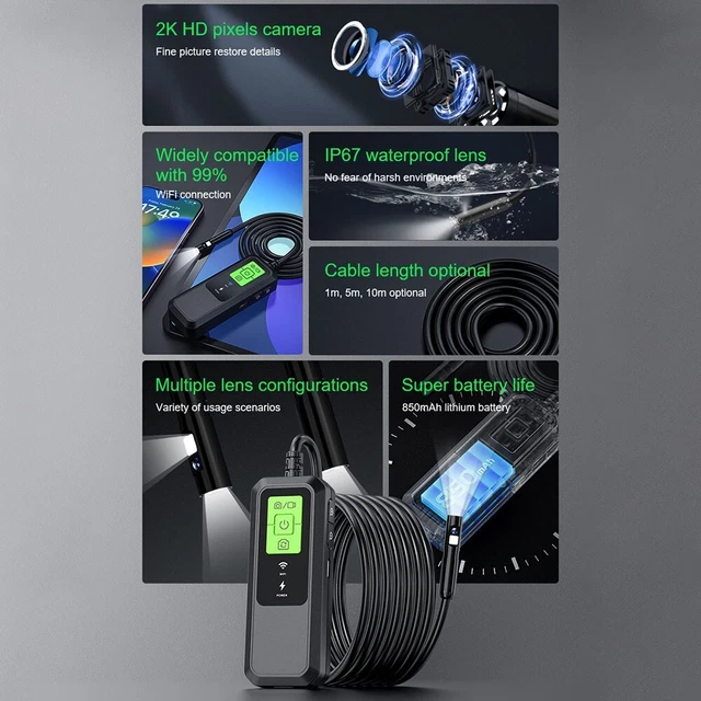 WiFi Industrial 2560 × 1440p 25fps 500W 70 Grad 8,0 Mm : Ca. 2,5 Stunden