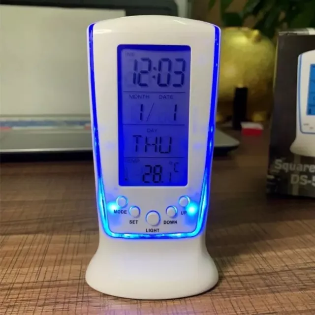 Sveglia Orologio Digitale Display Con Data e Termometro Illuminazione Blu a Led