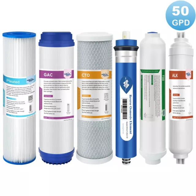 6 Stage Alkaline Mineral pH+ 50 GPD Reverse Osmosis System Washable Water Filter