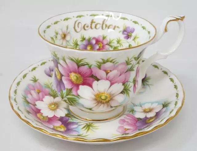 Vintage Royal Albert Flower of Month Cup Saucer October Cosmos Bone China - MINT