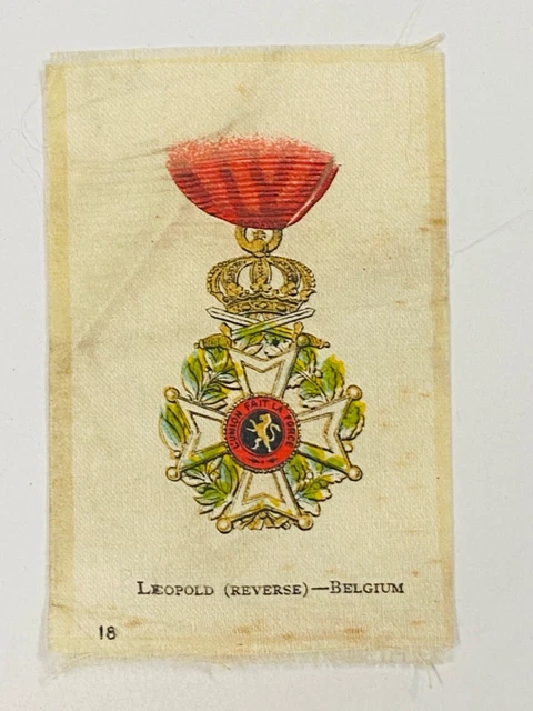 1900s Antique Leopold Belgium Military Badge Medal #18 Tobacco Cigarette Silk