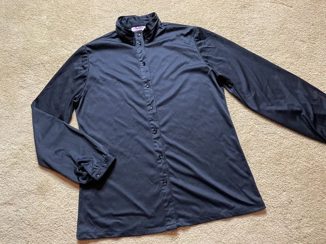 Vintage 70s Aladdin Black Collarless Button Up Puffy Sleeve Hippie Disco Shirt L