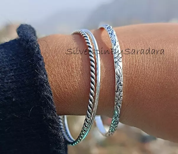 Handmade 925 Sterling Silver Bangle Set Of 3 Bangles Stacking Beautiful Bangles