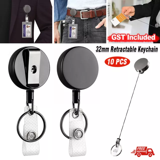 2X Heavy Duty Large Retractable Key Chain Steel Wire Badge Holder ID Card Holder