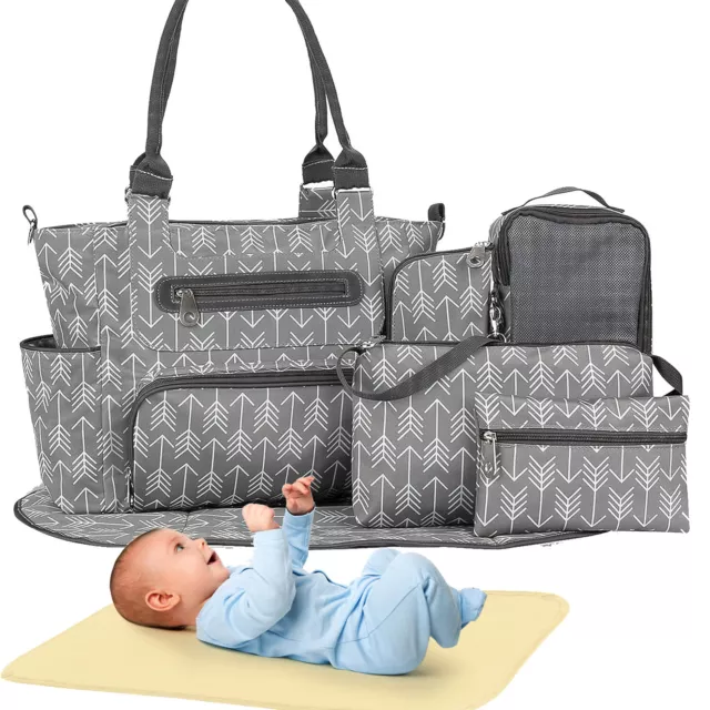 8Pcs Baby Nappy Diaper Bags Set for Mom Dad Mummy Handbags Diaper Changing Bags
