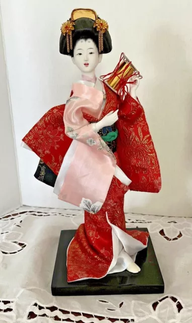 Vintage Japanese Geisha Doll 12 inch TSUZUMI Hand Drum Porcelain