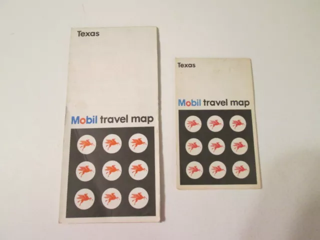 Lot of 2 Mobil Texas Oil Gas Service Station Travel Road Map~1970 & 1975