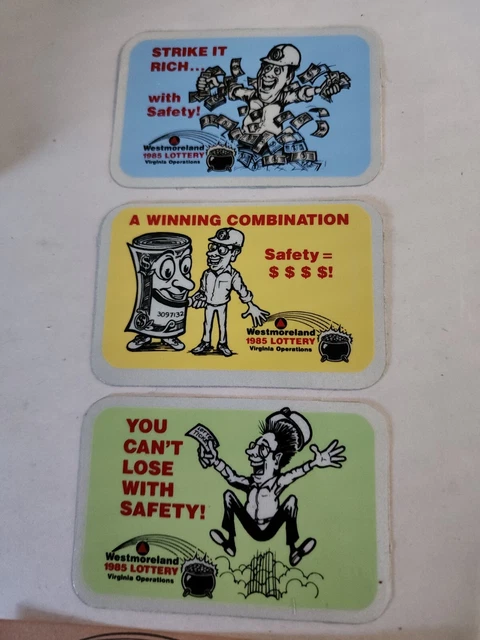 1985 Vintage NOS Westmoreland Virginia Ops Safety Lottery Card & 3 Stickers 2