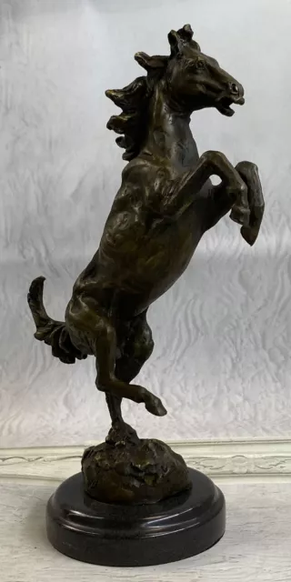 Signed Barye Excited Rearing Horse Bronze Marble Sculpture Racing Marble Figure