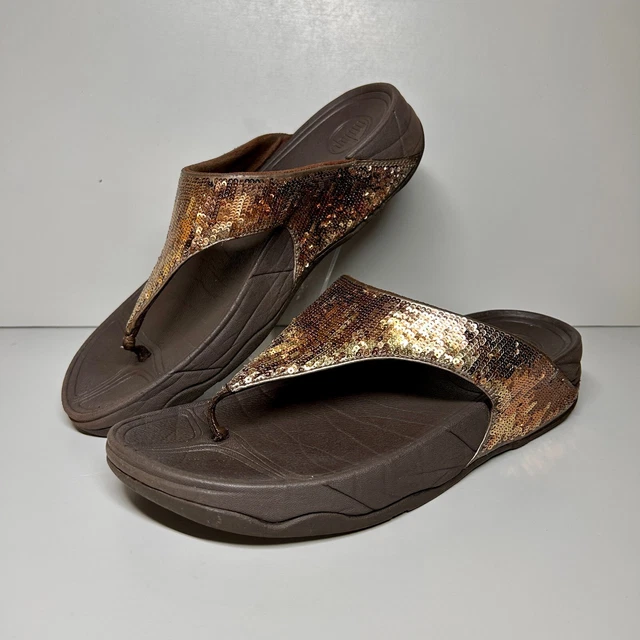 FitFlop Electra Sequin Slip On Thong Sandals Brown Size UK 8 US 10 EU 42