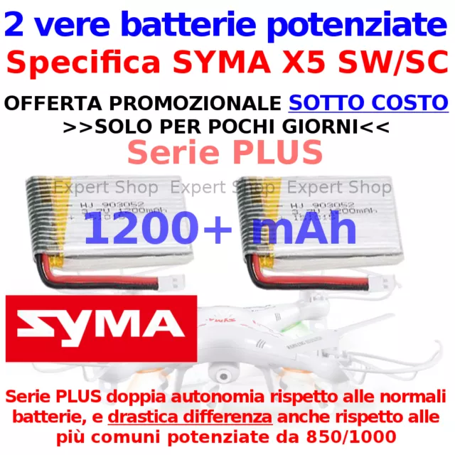 VERE batterie potenziate 1200 PLUS solo per Drone SYMA X5 SC SW DOPPIA AUTONOMIA