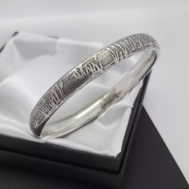 2016 Heavy Solid 925 Sterling Silver Reed / Floral Design Bangle Bracelet