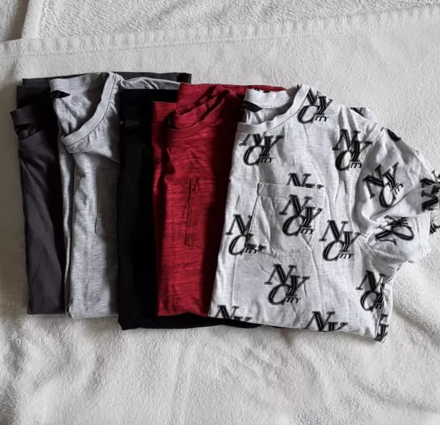 5 Boy's Short Sleeves T-Shirt Bundle Grey Black  Red Brown Age 13-14 George