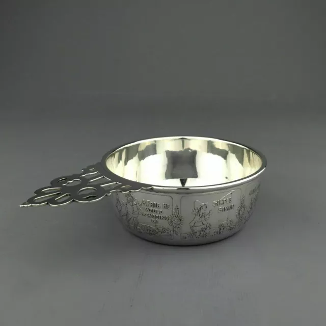 Gorham Solid Sterling Silver Child's Bowl. Acid Etched Nursery Rhyme. Ca. 1900