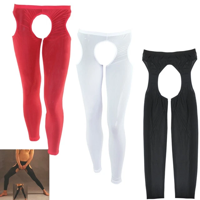 MEN'S SHEER MESH Crotchless Pants Open Butt Tights Pantyhose Cut Out