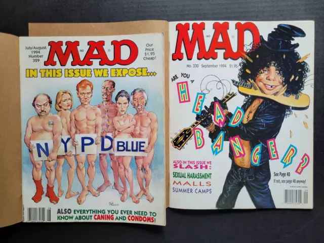 Mad Magazine ~ Lot 2 Issues ~# 329 Nypd Blue + # 330 Slash  Covers~ W/Mailer!