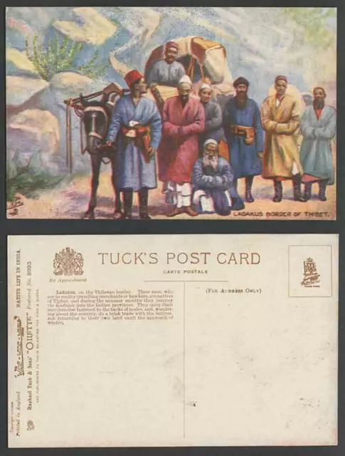 TIBET China India Old Tuck's Oilette Postcard LADAKUS Tibetan Border Merchants