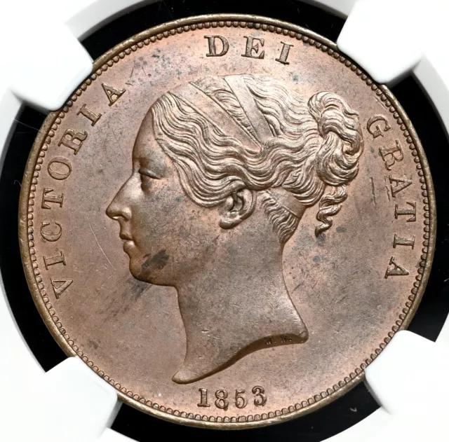 GREAT BRITAIN. Queen Victoria, Copper Penny, 1853, NGC MS64 BN